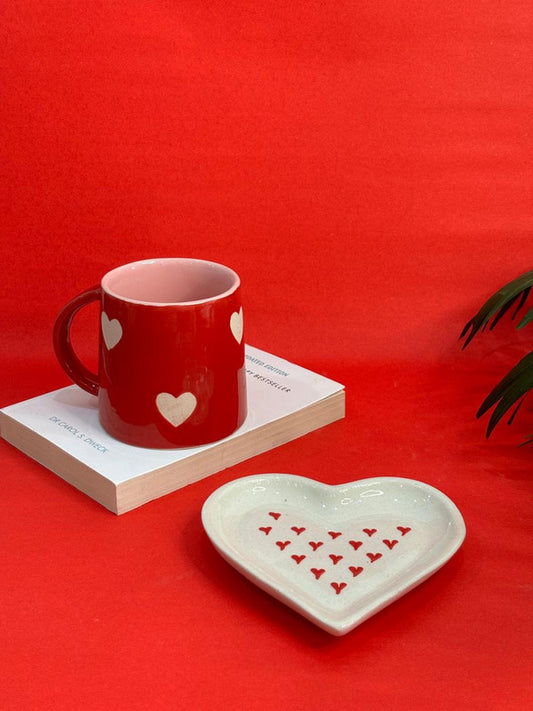 Red Heart Coffee Mug & 3D Heart Shape Snack Plate Combo Set (Set of 2)