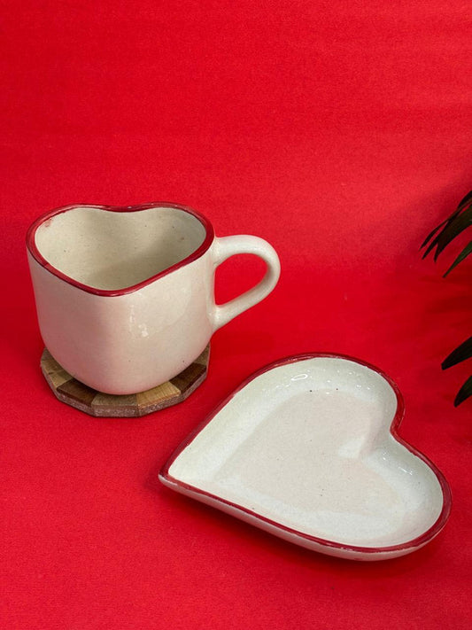 Heart Coffee Mug  & Heart Snack Plate Combo Set (Set of 2)