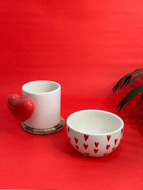 Pink 3D Heart Handle Coffee Mug & Snack Bowl Combo Set (Set of 2)