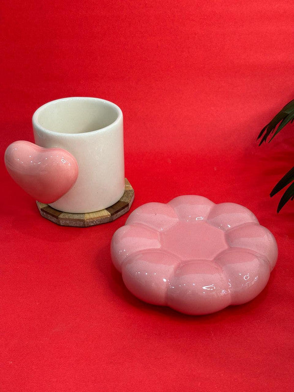 Pink 3D Heart Handle Coffee Mug & Bubble Snack Plate Combo Set (Set of 2)