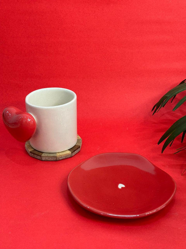 Red 3D Heart Handle Coffee Mug & Red Heart Snack Plate Combo Set (Set of 2)