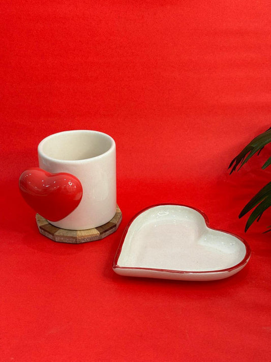 Red 3D Heart Handle Coffee Mug & Heart Snack Plate Combo Set (Set of 2)