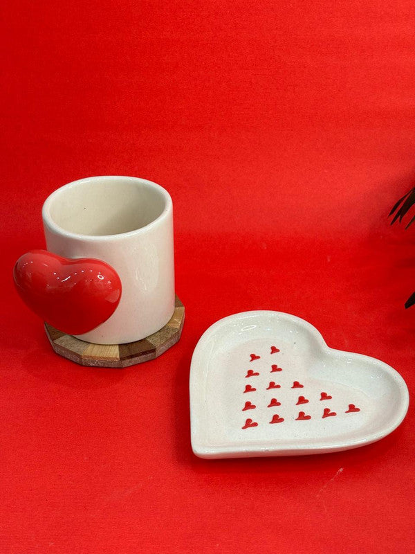 Red 3D Heart Handle Coffee Mug & 3D Heart Snack Plate Combo Set (Set of 2)