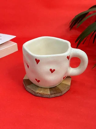 3D Red Heart Pinterest Coffee Mug with Saucer