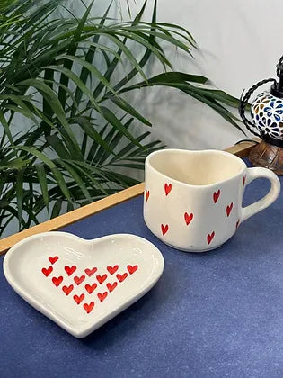 Red Heart Coffee Mug with Heart Saucer