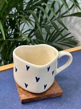 Blue Heart Coffee Mug with Heart Saucer