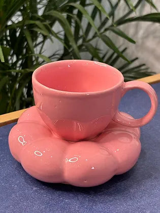 Pink Coffee Mug with Saucer