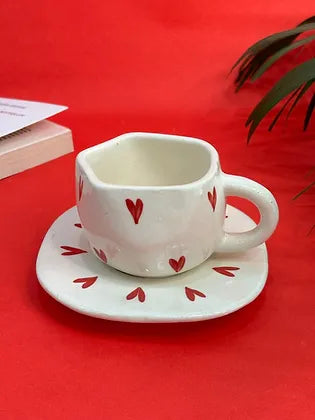 Pinterest Red Heart Coffee Mug with Saucer