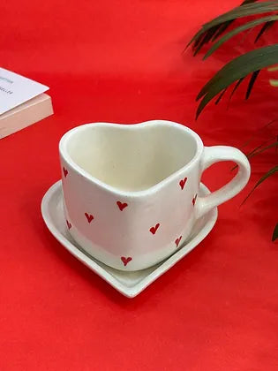 3D Red Heart Shape Coffee Mug with Saucer