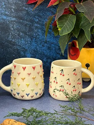 3D Cherry & Colorful Heart Coffee Mug Combo set of 2