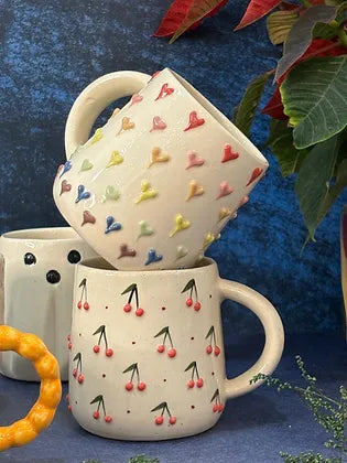 3D Cherry & Colorful Heart Coffee Mug Combo set of 2