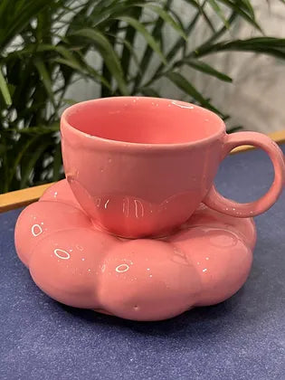 Pink Coffee Mug with Saucer