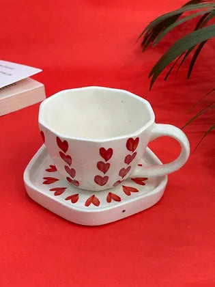 Red Heart Coffee Mug with Saucer