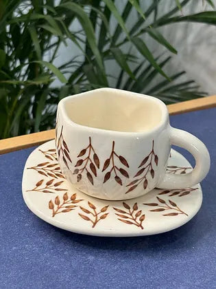 Brown Leaves Coffee Mug with Saucer