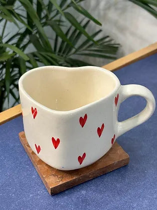 Red Heart Coffee Mug with Heart Saucer