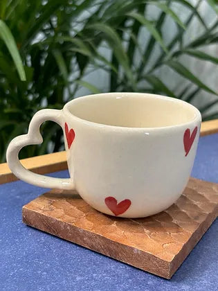 Red Heart Handle Tea Cup & Heart Saucer Set