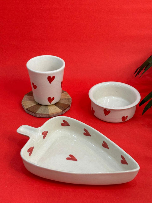 Red Heart Filter Coffee Dabara & Tumbler Set & Leaf Platter Set (Set of 3)