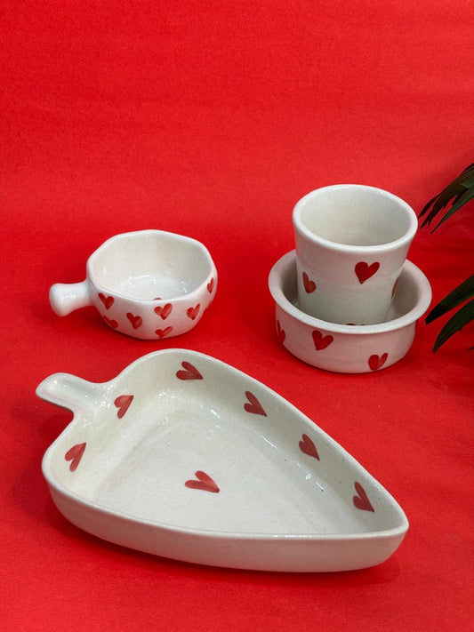 Red Heart Filter Coffee Dabara & Tumbler, Dip Bowl & Leaf Platter Combo Set of 4