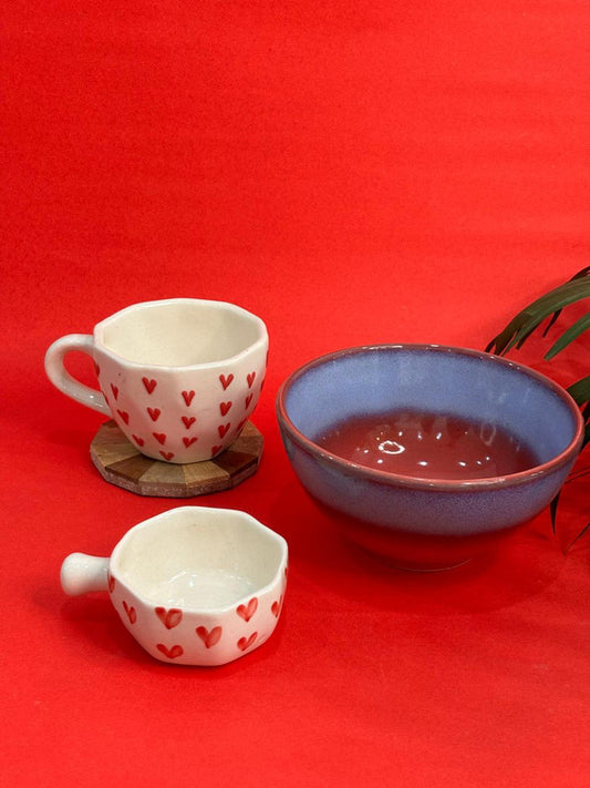 Red Heart Coffee Mug, Heart Dip Bowl & Snack Bowl Combo Set (Set of 3)