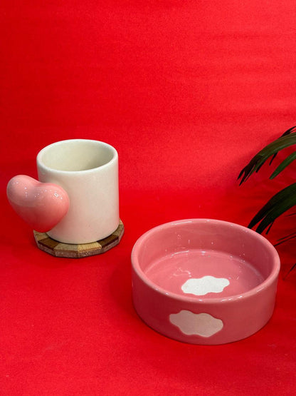 Red 3D Heart Handle Coffee Mug & Snack Bowl Combo Set (Set of 2)