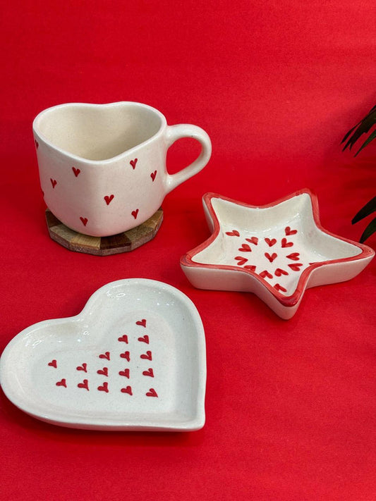 3D Heart Coffee Mug, 3D Heart Snack Plate & Star Platter Combo Set (Set of 3)