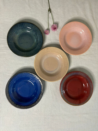 Set of 5 Multi-color Glaze Pasta Plates Combo (7inc)