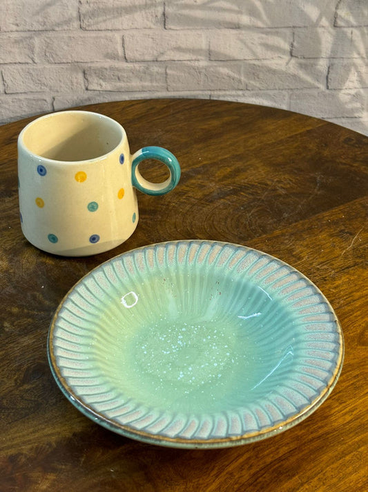 Colorful Polka Dots Coffee Mug & Sea Green Pasta Combo Set of 2