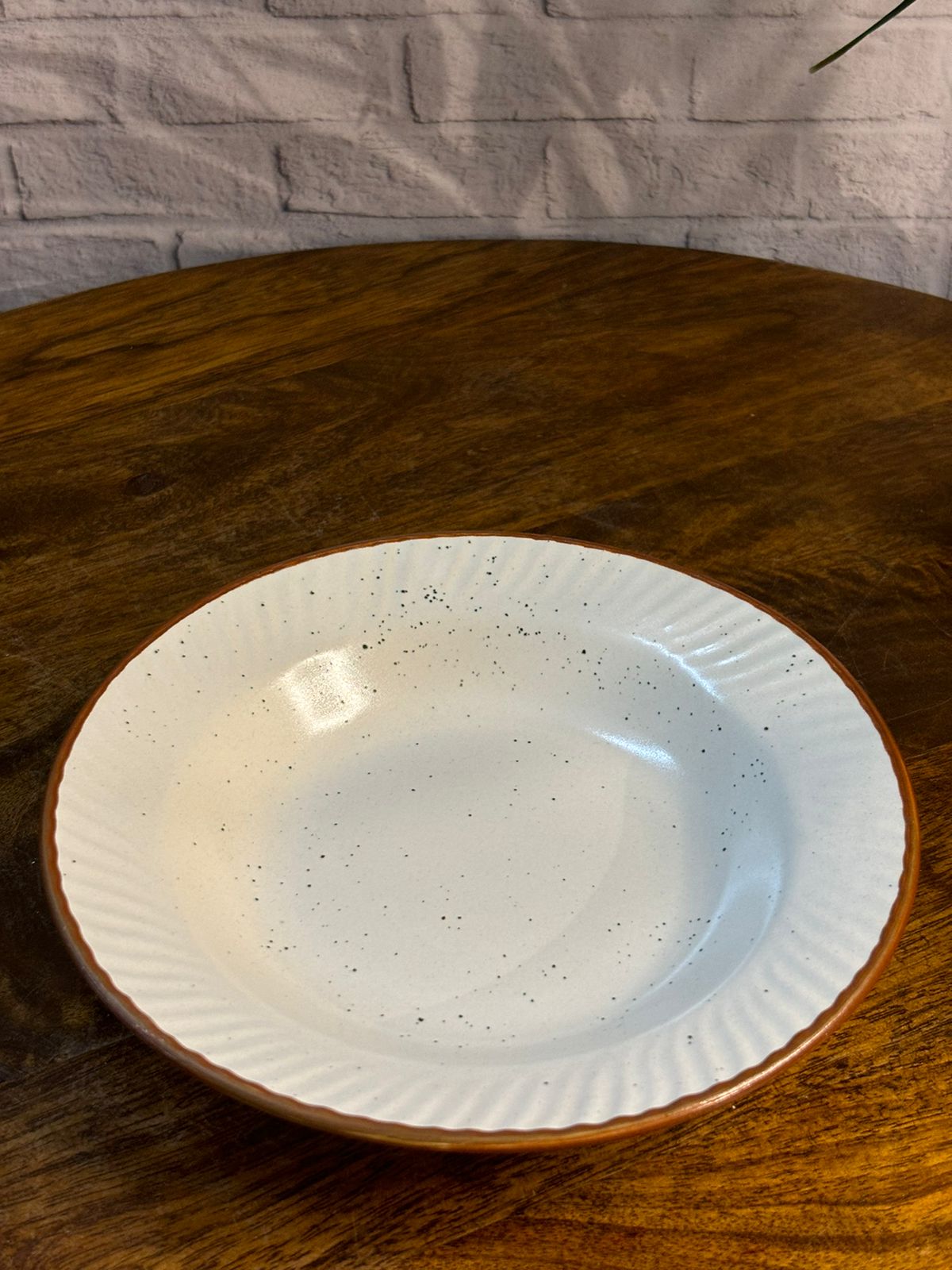 White Pasta Plate with Brown Rim (7inc)