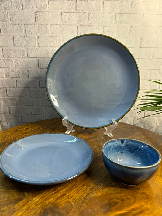 Metallic Blue Glaze Dinner Set (Set of 3)