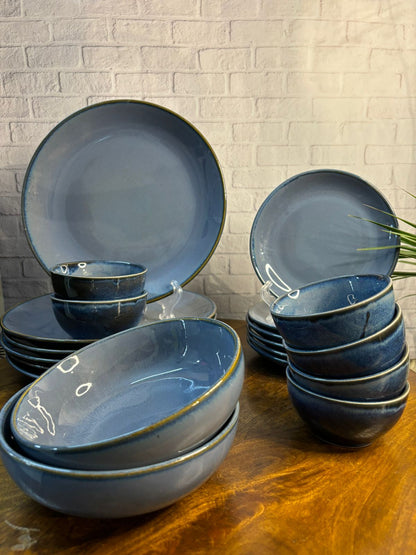 Metallic Blue Glaze Dinner Set (Set of 20)