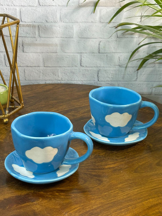 Blue Cloud Coffee Mug with Saucer