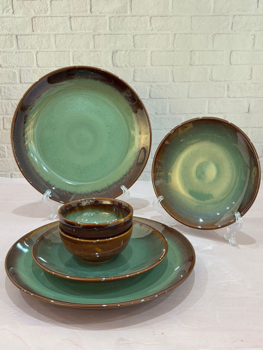 Brown Green Glaze Dinner Set (Set of 18)