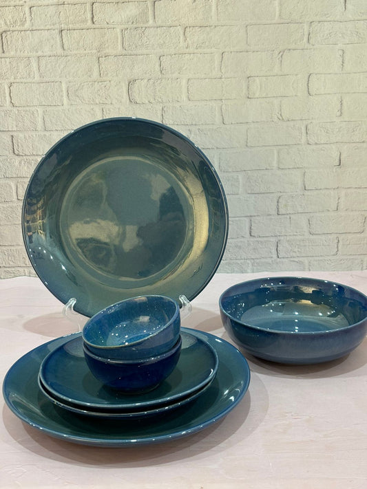 Blue Glaze Dinner Set (Set of 7)