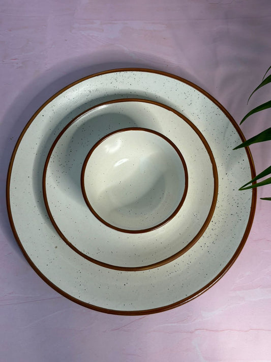 White Dinner Set with Brown Line (Set of 3)