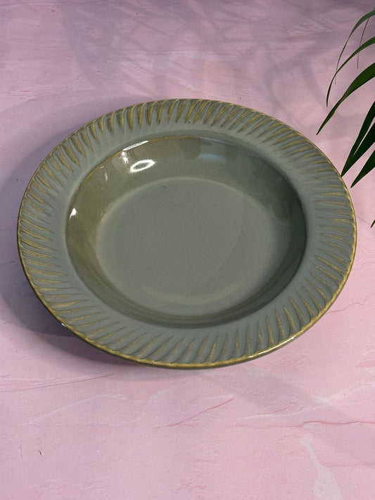 Dusky Green Glaze Lines Pasta Plate (9inc.)