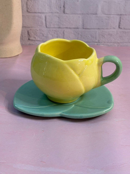 Yellow Lotus Coffee Mug with Saucer