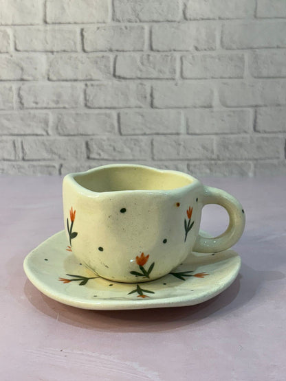 Floral Coffee Mug with Saucer