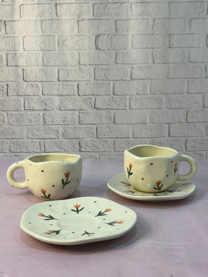 Floral Coffee Mug with Saucer