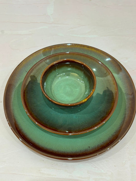 Brown Green Glaze Dinner Set (Set of 3)