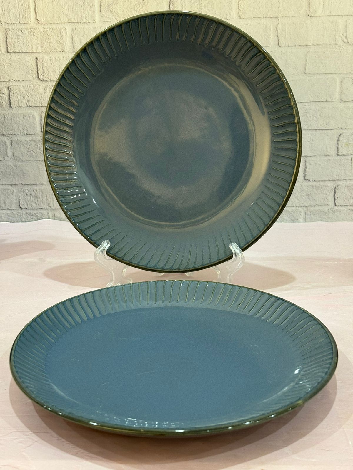 Metallic Blue with Lines Glaze Dinner Set (Set of 3)