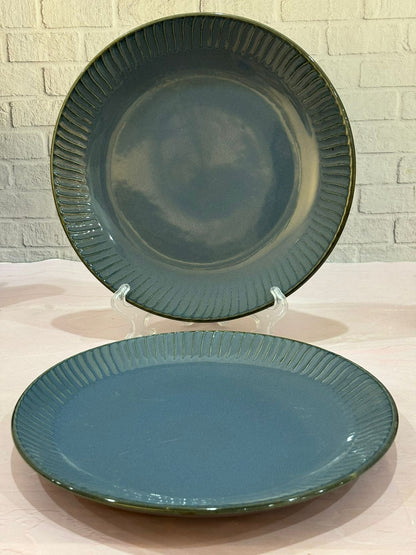 Metallic Blue with Lines Glaze Dinner Set (Set of 7)