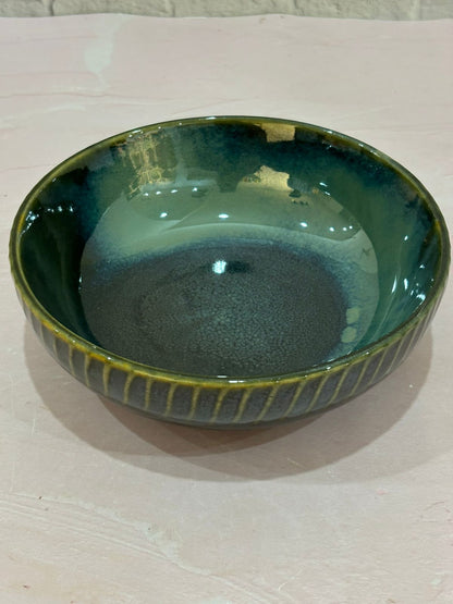 Olive Green Line Glaze Serving/Salad Bowl