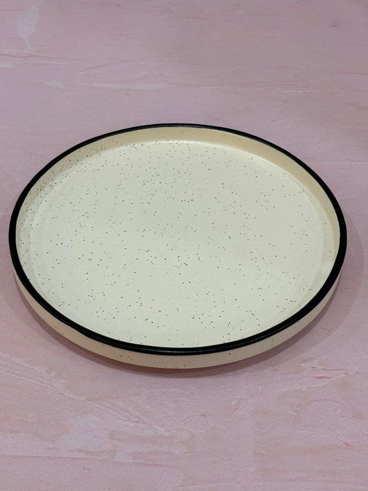 White Round Platter with Black Rim