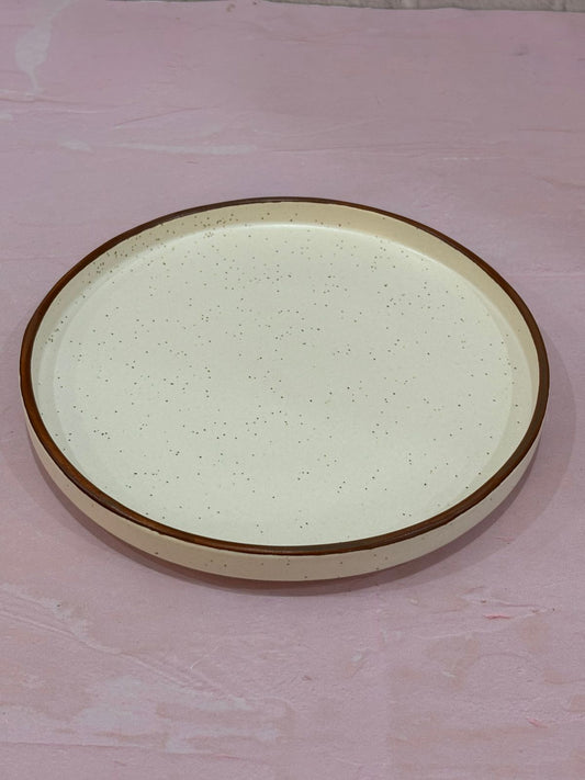 White Round Platter with Brown Rim