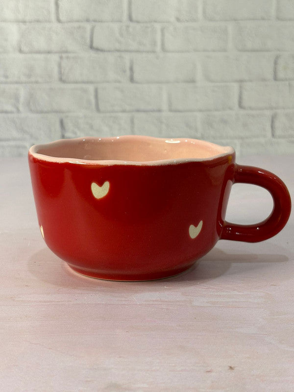 Red Hearts Cappuccino Coffee Mug with Saucer