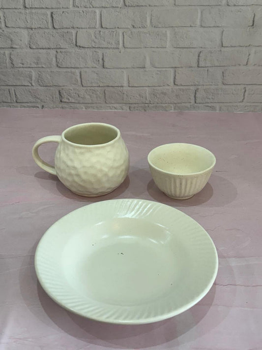 White Coffee Mug, Bowl & White Pasta Plate Combo Set of 3