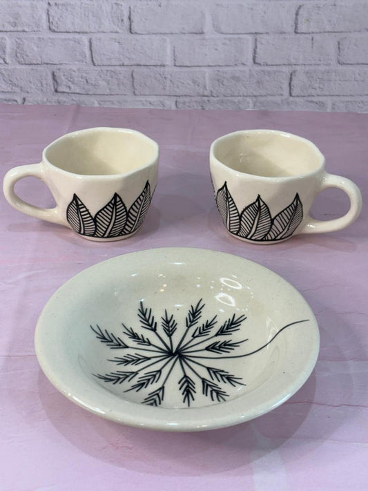 Black Leaves Coffee Mug & Spring Pasta Plate Combo Set of 3