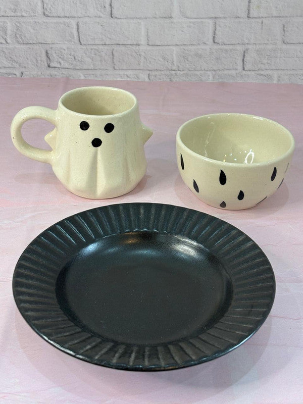 Hallow Coffee Mug, Drop Snack Bowl & Black Pasta Plate Combo Set of 3