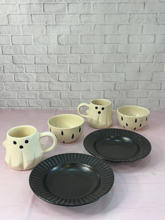 Hallow Coffee Mug, Drop Snack Bowl & Black Pasta Plate Combo Set of 6