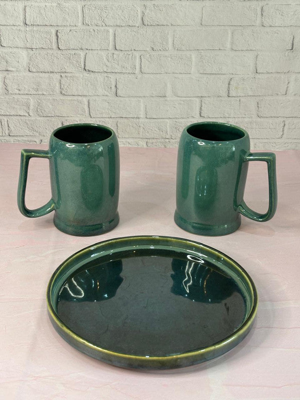 Green Beer Mugs with Green Snack Platter Combo Set of 3